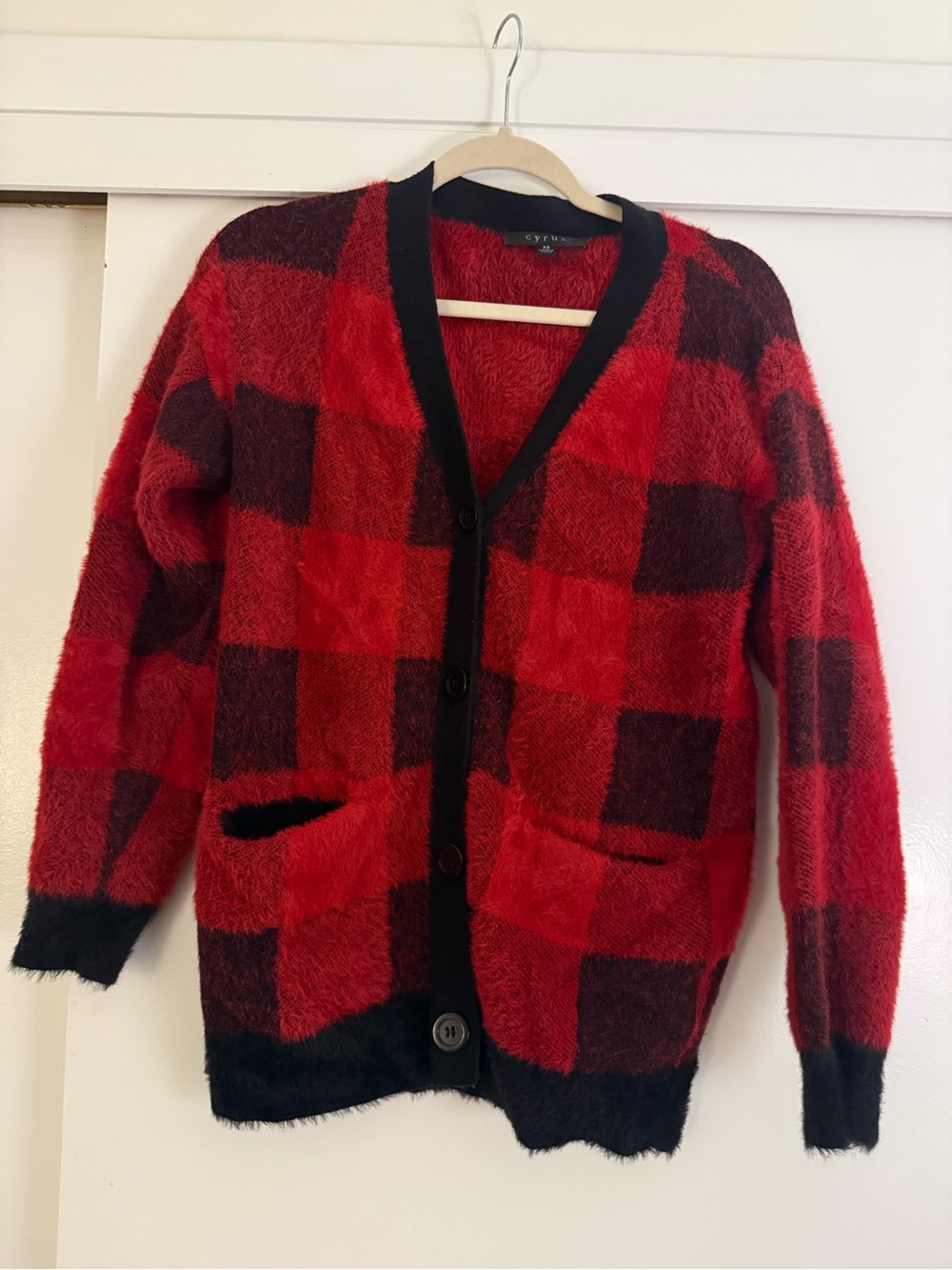 Cozy Women’s Red & Black Check Cardigan Jacket
